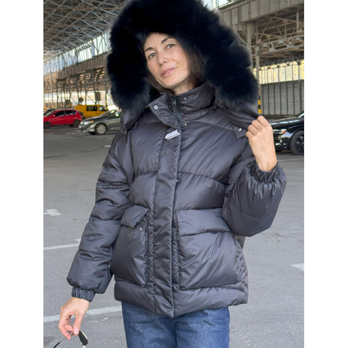 Жіночий пуховик зимовий з натуральним хутром песця чорний Sifurs НІКА XL (МПЮ-1-25-70-ЧБ-Ч)