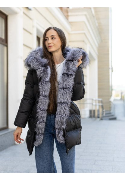 Пуховик Sifurs з хутром чорнобурки S чорний (ПП-1-ЧБ-ЧЕР)